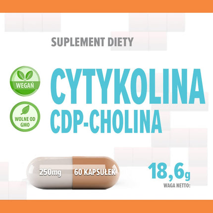 Citicoline CDP holīns 250 mg 60 vegāniskas kapsulas, laboratoriski pārbaudītas, augstas koncentrācijas, bez pildvielām vai palielinātājiem, bez ĢMO