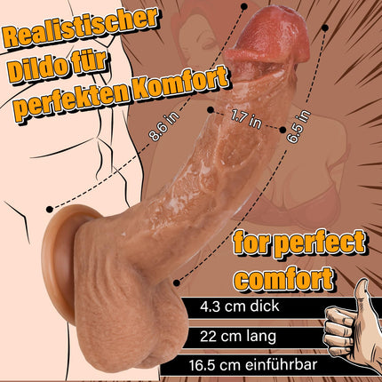 YQlove reālistisks dildo - reālistisks šķidra silikona dildo, 22 cm ideāls izmērs, mīksts divslānis ar īstām vēnām un izspiedušām sēkliniekiem, anālā dildo seksa rotaļlieta sievietēm un vīriešiem