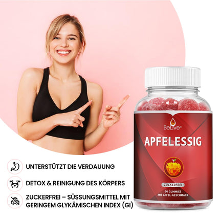 BeLive ābolu sidra etiķa želejkonfektes - 60 gabaliņi, bez cukura, veicina detoksikāciju, attīrīšanos un gremošanu. Garšīgs, vegāns, keto draudzīgs, bez ĢMO, bez glutēna