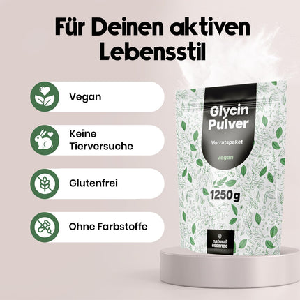 Glicīna pulveris 1250 g (1,25 kg) - 100% tīra aminoskābe - salds aminoskābes glicīns - bez piedevām, vegāns un ražots Vācijā