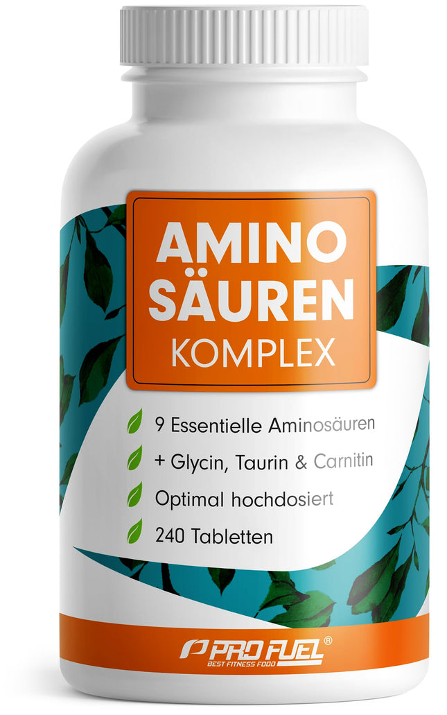 Augstas devas aminoskābju komplekss - 240 tabletes - 6000 mg aminoskābju dienā - 9 neaizvietojamās aminoskābes + 3 kofaktori: taurīns, karnitīns un glicīns - laboratoriski pārbaudīts ar sertifikātu - 100% vegāns