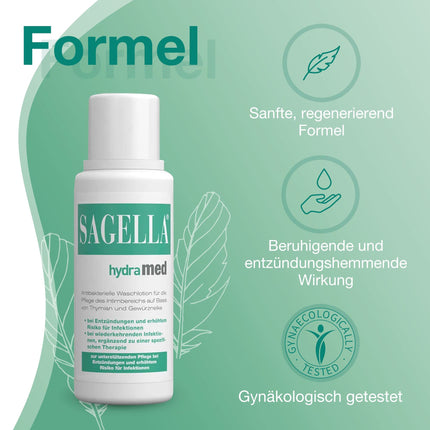 SAGELLA hydramed: Antibakteriāls mazgāšanas losjons intīmajai zonai, intīmai kopšanai iekaisuma un paaugstināta infekcijas riska gadījumā, 250 ml