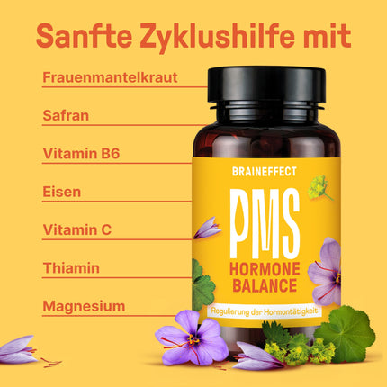 BRAINEFFECT hormonu līdzsvars | Augstākās kvalitātes dabiskā cikla regulēšanas kapsulas PMS un menopauzes ārstēšanai | Bez časteberijas nelabvēlīgās ietekmes | Augu ekstrakti, B6 vitamīns un magnijs | 60 kapsulas