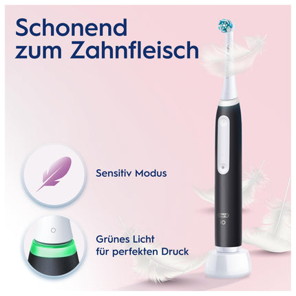 Oral-B iO Series 3 elektriskā zobu birste, 3 tīrīšanas režīmi mutes dobuma kopšanai, magnētiskā tehnoloģija, ceļojumu maciņš, Braun dizains, Stiftung Warentest TESTA UZVARĒTĀJS (12.2024.), matēti melna