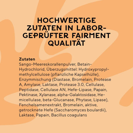 fairment EffektivEnzyme - augstākās kvalitātes enzīmu komplekss ar bromelaīnu, Sango jūras koraļļiem, laktāzi, papaīnu | Vegāniski enzīmi | 1x 90 kapsulas