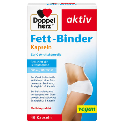 Doppelherz Fat Binder – medicīniska ierīce svara samazināšanas diētas atbalstam – 40 vegānas kapsulas