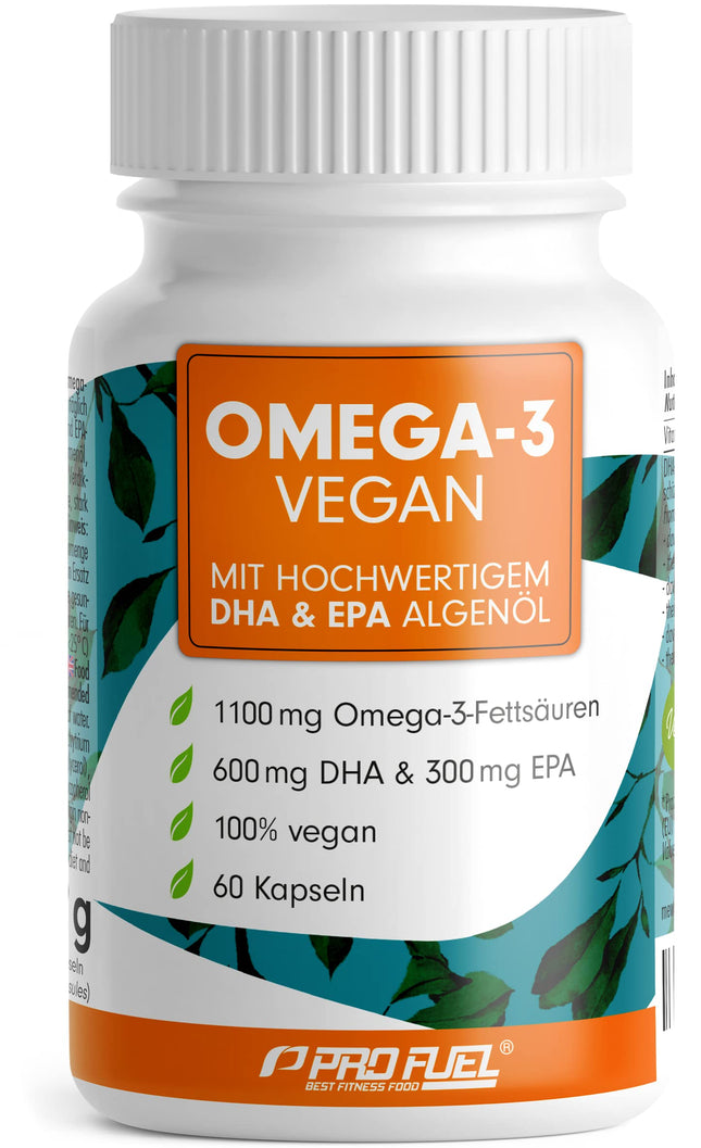 Omega-3 vegānas kapsulas 60x - 2000 mg aļģu eļļas dienā - augsta deva: 600 mg DHA + 300 mg EPA - augstas kvalitātes Omega-3 aļģu eļļas kapsulas ar DHA un EPA (2:1)