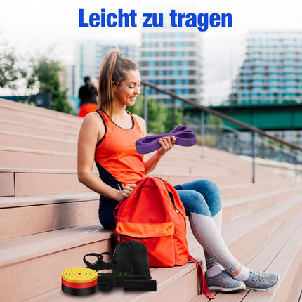 Fokky Fitness Bands pretestības lentu komplekts ar 4 līmeņiem, pretestības lentes ar durvju enkuru, rokturi, aizsargapvalks, pārnēsāšanas soma un treniņu instrukcijas, pievilkšanās lentes stiepšanās/jogas/pievilkšanās/spēka treniņiem