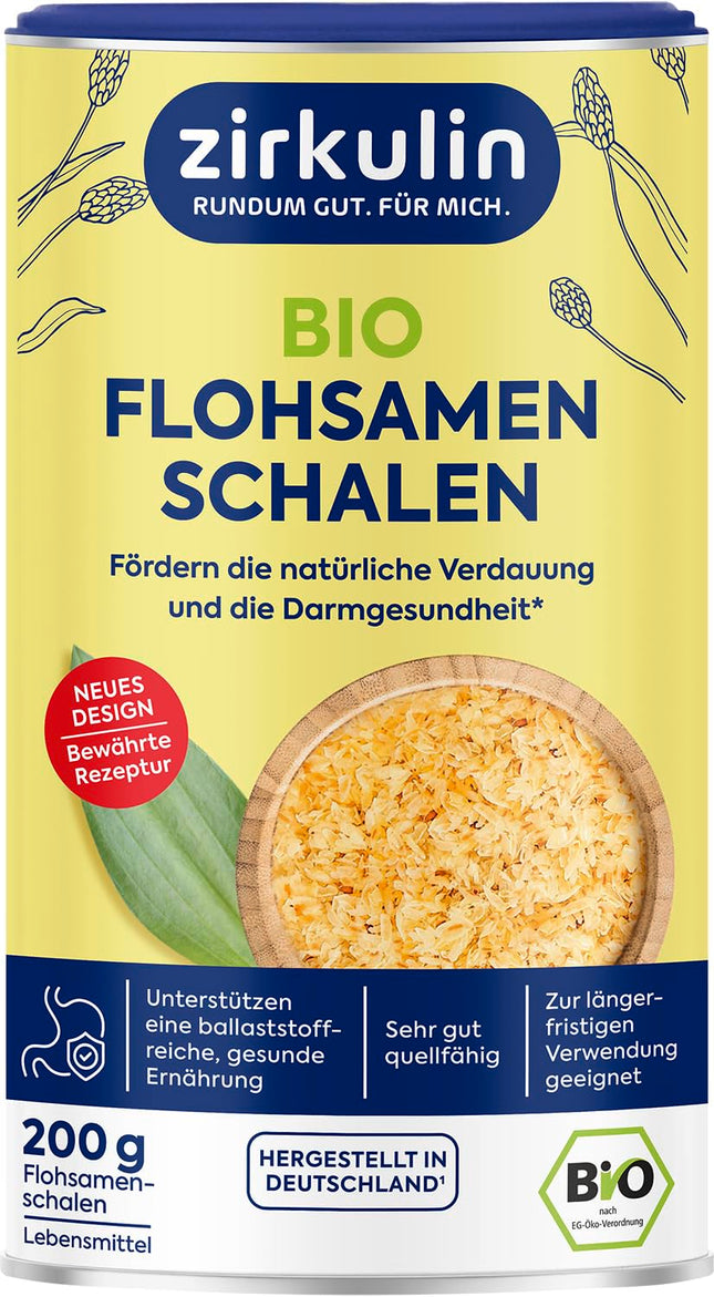 Zirkulin organiskās psyllium sēnalas 200g kārbā - veicina gremošanu un zarnu veselību - bezgaršīgas - atbalsta šķiedrvielām bagātu un veselīgu uzturu - ļoti laba pietūkuma spēja