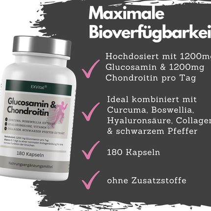 Glikozamīna hondroitīns augstā devā - 1200 mg dienā - ar kurkumu, vīraku, hialuronskābi, C vitamīnu, kolagēnu un piperīnu - 180 kapsulas, laboratoriski pārbaudītas