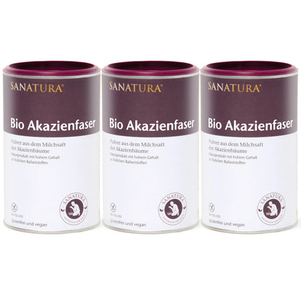 3 x 180 g Sanatura Acacia Fiber Powder Organic – 540 g – vērtīgs šķiedrvielu avots no akācijas šķiedrām – šķīstošā šķiedra – vegāns, bez glutēna un fruktozes – labi panesams
