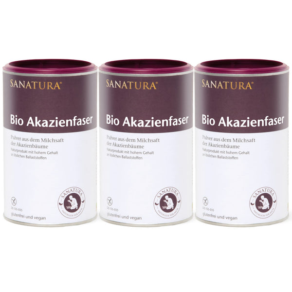 3 x 180 g Sanatura Acacia Fiber Powder Organic – 540 g – vērtīgs šķiedrvielu avots no akācijas šķiedrām – šķīstošā šķiedra – vegāns, bez glutēna un fruktozes – labi panesams