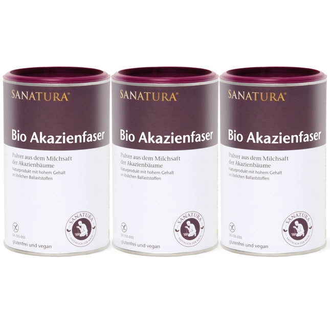 3 x 180 g Sanatura Acacia Fiber Powder Organic – 540 g – vērtīgs šķiedrvielu avots no akācijas šķiedrām – šķīstošā šķiedra – vegāns, bez glutēna un fruktozes – labi panesams