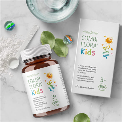 Combi Flora Kids Organic - 50 g - Ar Bifidobacterium un Lactobacillus bērniem - Pulveris ar mērkaroti - Ar 5 baktēriju celmiem bērniem no 3 gadu vecuma
