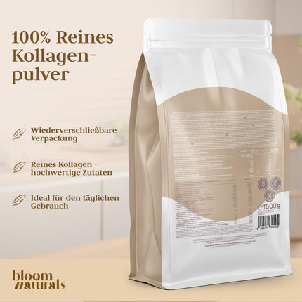 Kolagēna pulveris 1500 g (1,5 kg) - augstas devas un bezgaršīgs kolagēna hidrolizāta pulveris, 1. un 3. tipa peptīds - kolagēna peptīdi - ražots Vācijā XXL uzglabāšanas iepakojums