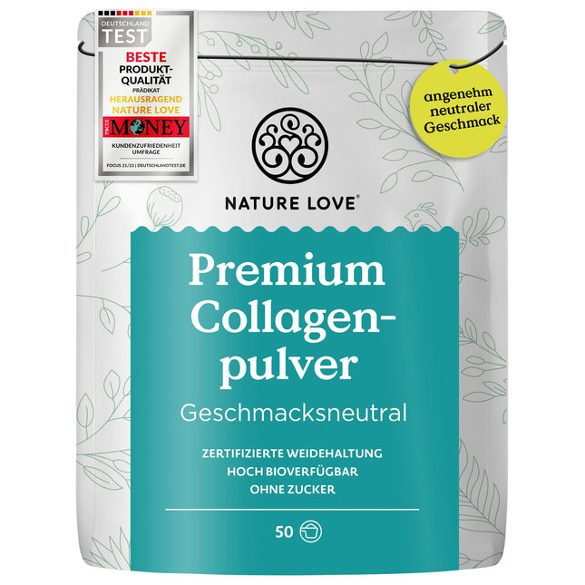 NATURE LOVE® Premium kolagēna pulveris - 500 g kolagēns - 1. un 3. tipa peptīdi - no zālē barotām liellopiem - bez garšas - bez pievienota cukura vai saldinātājiem