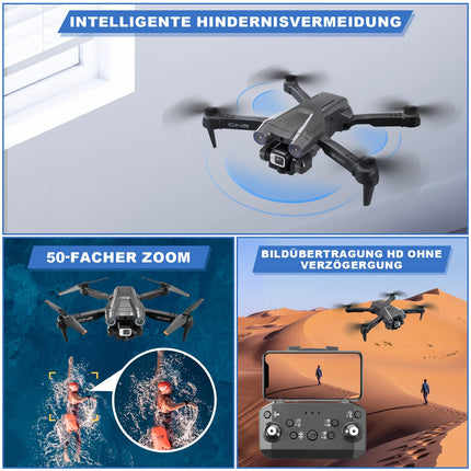 Drons ar 4K kameru, salokāms RC drons RC kvadrokopters ar 1080P HD dubulto kameru, FPV pārraidi, 2 akumulatoriem, žestu vadību, augstuma noturēšanu, vienas pogas pacelšanos/nosēšanos 3D pagriezienus iesācējiem (melns)