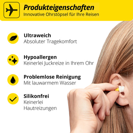 Alpine FlyFit dzirdes aizsargausu aizbāžņi lidmašīnām — regulē gaisa spiedienu, lai novērstu bungādiņa sāpes — mīksti filtri ceļošanai — ērts hipoalerģisks materiāls — atkārtoti lietojami