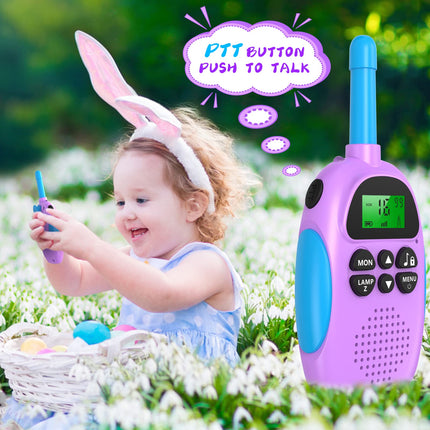 Ushining rācija bērniem, uzlādējama rācija ar 16 kanālu VOX radio, LCD lukturītis ar fona apgaismojumu, 3 km diapazons piedzīvojumiem brīvā dabā, kempingam, pārgājieniem, violeta