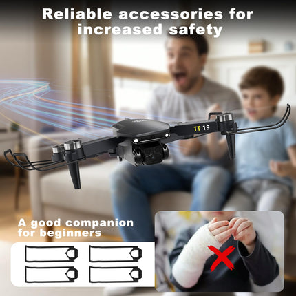 TTROARDS drons ar kameru 1080P bezsuku motora drons 180° šķēršļu novēršanai, mini droni iesācējiem, salokāms RC kvadrokopters, vēja pretestības līmenis 4, drons pieaugušajiem TT19