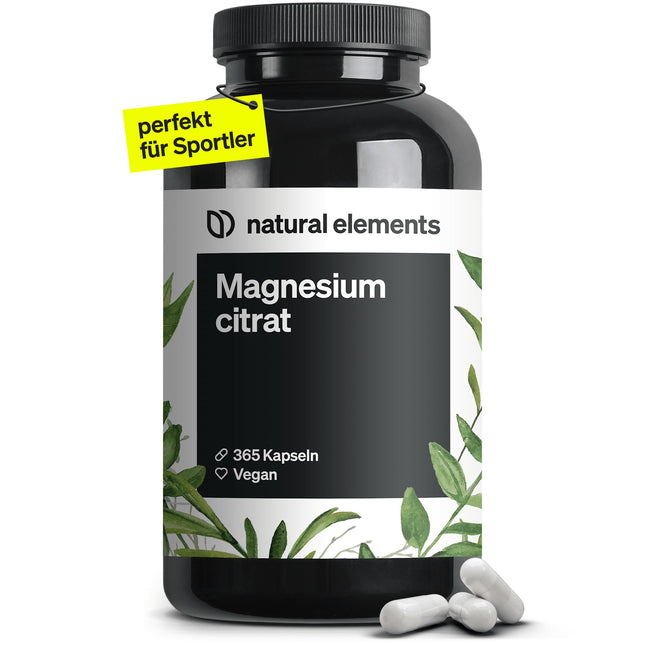 Premium magnija citrāts – 365 kapsulas – Augsta deva: 2320 mg (no kuriem 360 mg elementārā magnija) vienā dienas devā – Bez piedevām – vegāns, laboratorijā pārbaudīts un ražots Vācijā