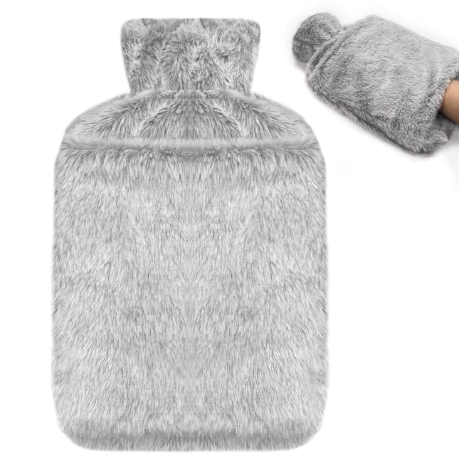 Jsdoin karstā ūdens pudele ar vāku - 2,0 l necaurlaidīga karstā ūdens pudele, dabīgā kaučuka + pūkaina karstā ūdens pudele, karstā ūdens pudele kakla un plecu, muguras, kāju un vidukļa sildīšanai (pelēka)