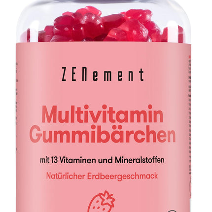 Multivitamīnu želejkonfektes bērniem, 120 gabali | Želejkonfektes ar 13 vitamīniem un minerālvielām (C vitamīns, D3 vitamīns, biotīns, folskābe, cinks un citi) | Ar zemeņu garšu