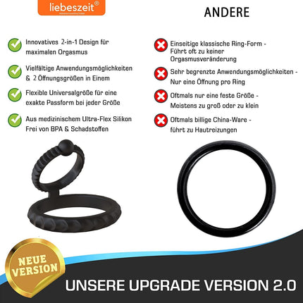 LIEBESZEIT© Penisring Dual - NEUHEIT 2025 - Innovativer Cockring Penis Ring Sexspielzeug Pennisring dehnbar Silikon - Cock Hodenring Extrem Potenzsteigerung Erektionshilfe Sextoy Penisringe für Männer