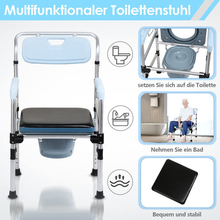 Gimisgu tualetes dušas krēsls, mobilais tualetes krēsls senioriem, augstumā regulējams tualetes krēsls ar roku balstu, atzveltni un tualetes spaini, daudzfunkcionāls krēsls, pretslīdes, guļamistabai un vannas istabai