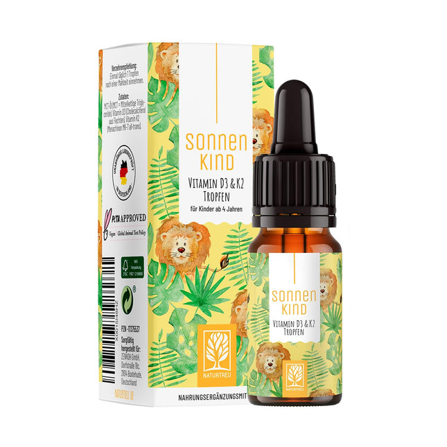 D3 un K2 vitamīna pilieni 100% vegāniski 300 dienām - 500 SV D vitamīns no ķērpjiem un 25 μg K vitamīna bērniem | Vitamīnu pilieni