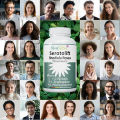 Nord Vital Serotolift - serotonīna un dopamīna prekursori - Rhodiola Rosea, L-triptofāns, L-tirozīns, L-fenilalanīns, hroms, cinks, vitamīni D3, B5, B6, B9 un B12 - vegāns - ražots Vācijā