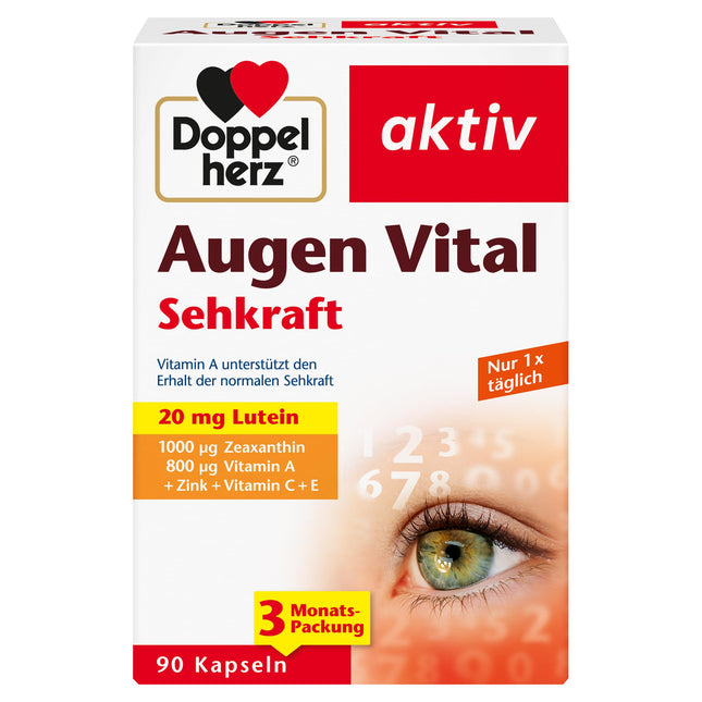 Doppelherz Augen Vital - ar luteīnu un zeaksantīnu - A vitamīns un cinks veicina normālas redzes uzturēšanu - 90 kapsulas