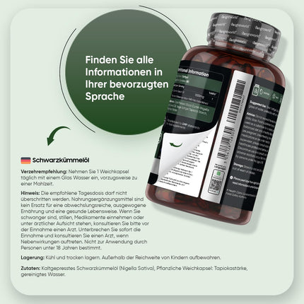 Melnās ķimenes sēklu eļļas mīkstās kapsulas - 1000 mg vienā mīkstajā kapsulā - 6 mēnešu krājumi - melnās ķimenes sēklu eļļa - auksti spiesta melnās ķimenes sēklu eļļa (Nigella Sativa) - 180 vegānas mīkstās kapsulas - WeightWorld