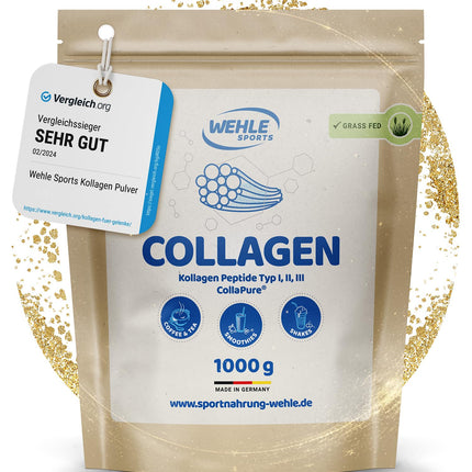 Kolagēna pulveris 1 KG - bioaktīvi kolagēna hidrolizāta peptīdi, proteīna pulveris, bezgaršīgs, Wehle Sports ražots Vācijā. Kolagēna 1., 2. un 3. tipa dzēriens masas palielināšanai 1000 g.