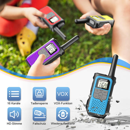 AWANFI rāciju komplekts (4 gab.), uzlādējama rācija pieaugušajiem un bērniem, 16 kanālu radio komplekts ar 1200mAh litija jonu akumulatoru VOX, rācija kempingam, pārgājieniem, dāvana