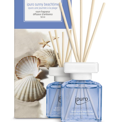 ipuro - Essentials istabas aromāts Saulains pludmales laiks 50ml | Telpas atsvaidzinātājs ar greipfrūta, citrona un baltā muskusa aromātu | Difuzors ar nūjiņām | Gaisa atsvaidzinātājs mājām