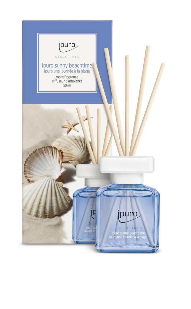 ipuro - Essentials istabas aromāts Saulains pludmales laiks 50ml | Telpas atsvaidzinātājs ar greipfrūta, citrona un baltā muskusa aromātu | Difuzors ar nūjiņām | Gaisa atsvaidzinātājs mājām