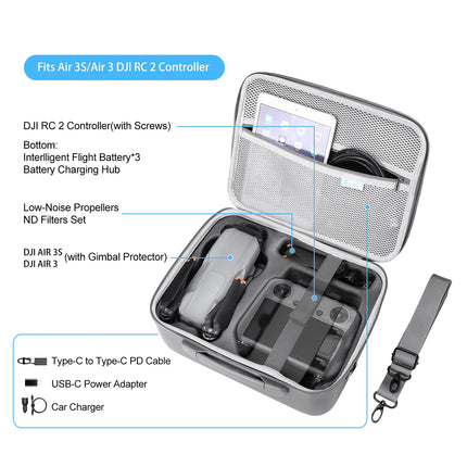 SKYREAT Air 3S/Air 3 soma, pārnēsājama somiņa no PU ādas, ceļojumu soma DJI Air 3S/Air 3, Fly More Combo droniem ar DJ RC 2 kontrolieri un citiem piederumiem