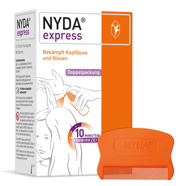 NYDA ekspress līdzeklis pret utīm – ātrs un efektīvs līdzeklis pret galvas utīm un gnīdām, 2 x 50 ml
