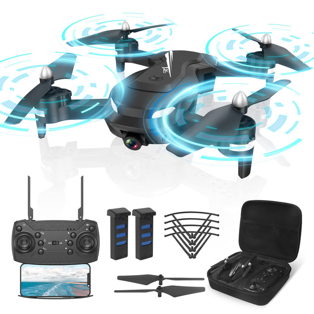 Wipkviey T26 drons ar 1080P kameru, tālvadības salokāms FPV kvadrokopters ar 2 baterijām, 26–30 min. Lidojums, 3D apgriešana, gravitācijas sensors, bezgalvas režīms, pacelšanās/nosēšanās ar vienu pogu