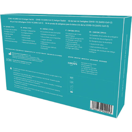EUROPAPA® 10x koronavīrusa pašpārbaudes tests Covid-19 antigēna tests SARS-CoV-2 eksprestests pašpārbaudei testa kasete parauga uztriepes antigēna ekstrakts individuāli iepakots