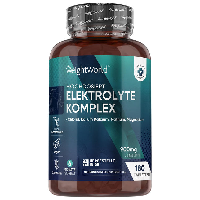 Elektrolītu tabletes - 900 mg vienā tabletē - ar magniju, kalciju, kāliju, nātriju un hlorīdu - 180 tabletes - Elektrolītu tablešu komplekss - Vegāns un bez glutēna - Bez ĢMO - By WeightWorld