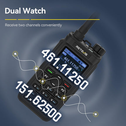 Retevis C62 divu joslu rācija, profesionāls radioamatieris ar LCD ekrānu, augstas veiktspējas divvirzienu radio, 2000 mAh, pārgājieniem/medībām/kempingam (melns, 1 iepakojums)