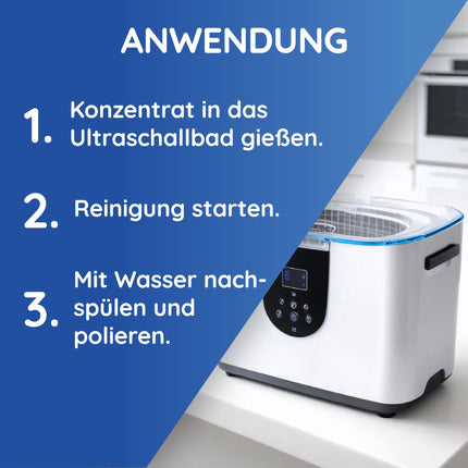 hauszauber® - Ultraskaņas tīrīšanas koncentrāts [ĪPAŠI EKONOMISKS] 1000 ml - Tīra brilles, rotaslietas, zobu protēzes, monētas, sīkas detaļas utt. - Ultraskaņas ierīcēm un ultraskaņas vannām