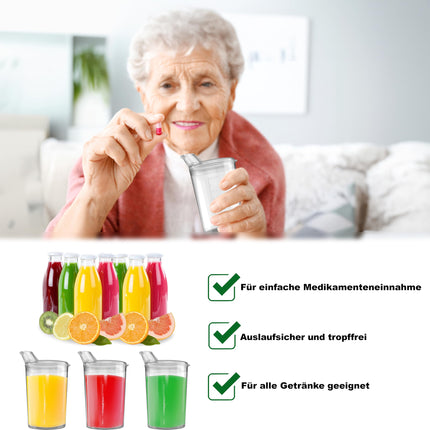 3x dzeršanas krūzītes ar vākiem 250ml Caurspīdīgas dzeršanas krūzītes senioriem 3 krūzīšu komplekts ar 3 vākiem (2 ar atveri 12 x 10 mm un 1 ar atveri 4 x 4 mm) dzeršanas krūzīte ar vāku - dzeršanas krūzīte mazulim
