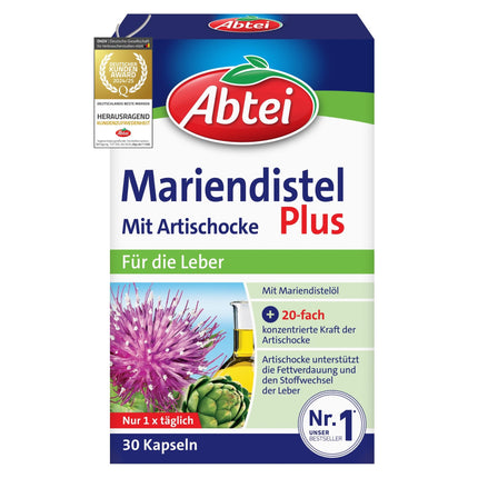 Abtei piena dadzis Plus ar artišoku - atbalsta aknu darbību - veicina tauku gremošanu - dabiski efektīvs - 30 kapsulas