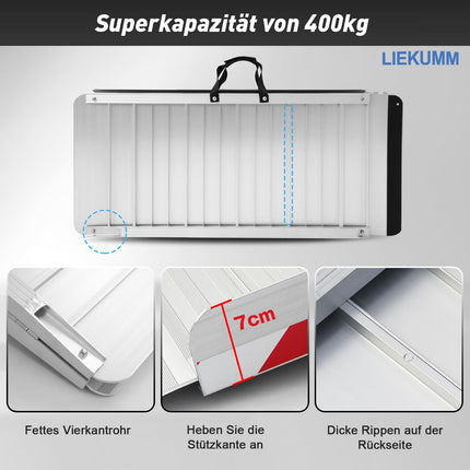 LIEKUMM ratiņkrēslu rampa 127 cm, 85 cm paplašināta ratiņkrēslu rampa kāpnēm, 400 kg celtspēja alumīnija rampa ratiņkrēsliem, pakāpieni, apmales, sliekšņa rampa elektriskajiem ratiņkrēsliem, bērnu ratiņiem