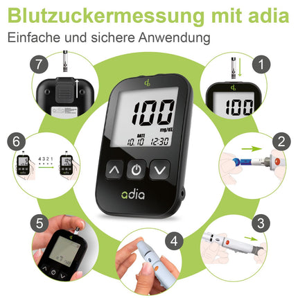 Adia asins glikozes testa strēmeles, 150 strēmeles, vienkāršs glikozes līmeņa asinīs mērījums cukura diabēta slimniekiem.