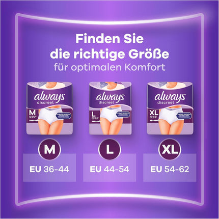 Always Discreet Incontinence Panties Plus sievietēm, L, 32 biksītes, novērš noplūdi un nepatīkamas smakas, ērtas un tik tikko pamanāmas