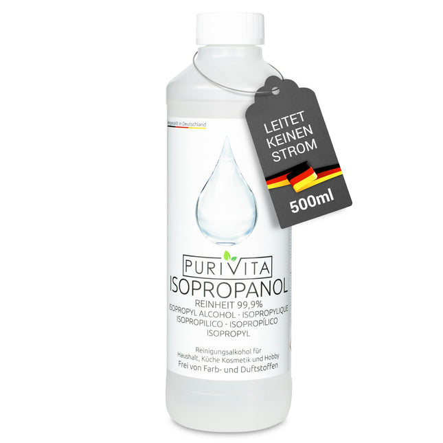 PURIVITA® izopropanols 99,9% [500 ml] - tīrīšanas spirts Izopropanols - tīrs spirts mājsaimniecības un rūpnieciskai tīrīšanai - izopropilspirts - dezinfekcijas līdzeklis Tīrs spirts - etilspirts